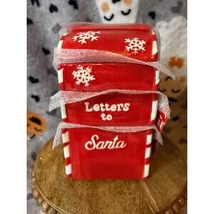 Letters to Santa Stackable Ceramic Measuring Cups Set Holiday NIP